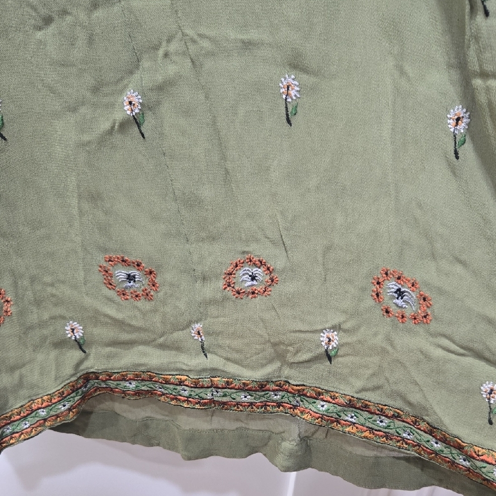 Embroidered Olive Green Dress - Medium - Picture 7 of 9